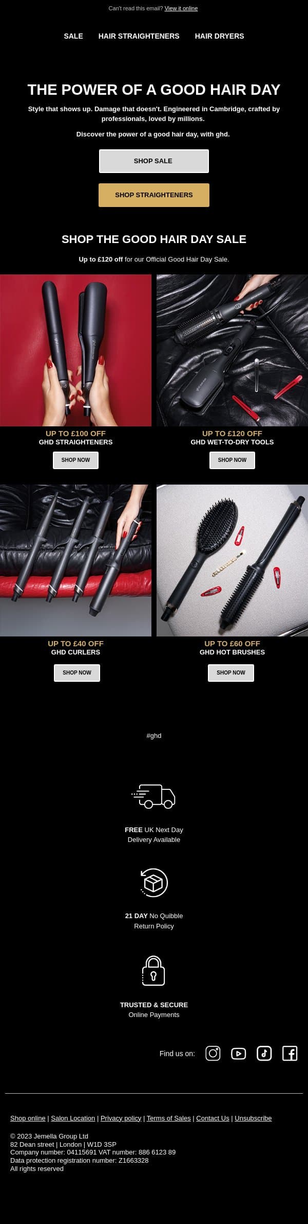 Our Official Good Hair Day Sale is here email from GHD screenshot