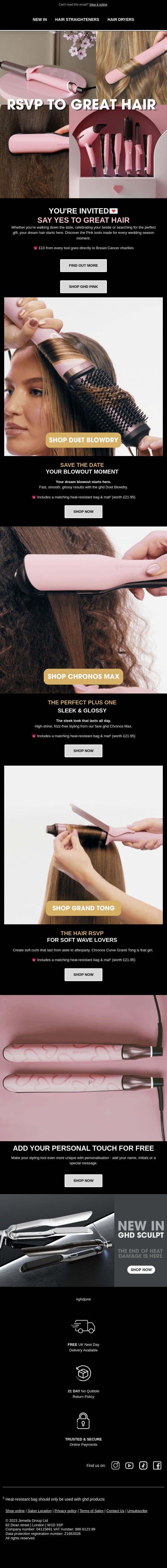 Is your hair ready for wedding season? 👰 email from GHD screenshot