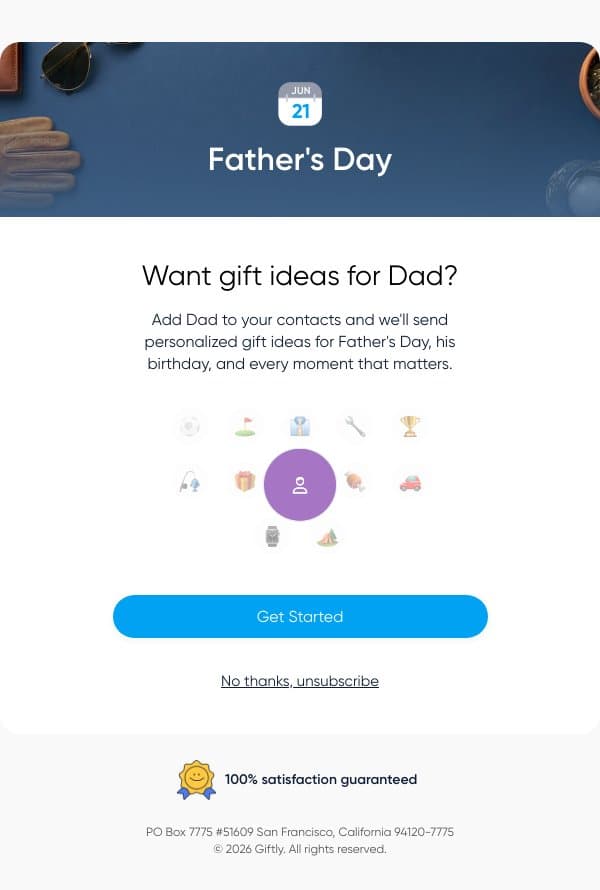 Father's Day is coming — let us help email from Giftly screenshot