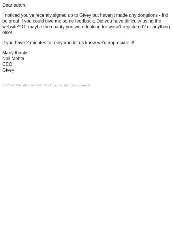 Givey Account email from Givey screenshot