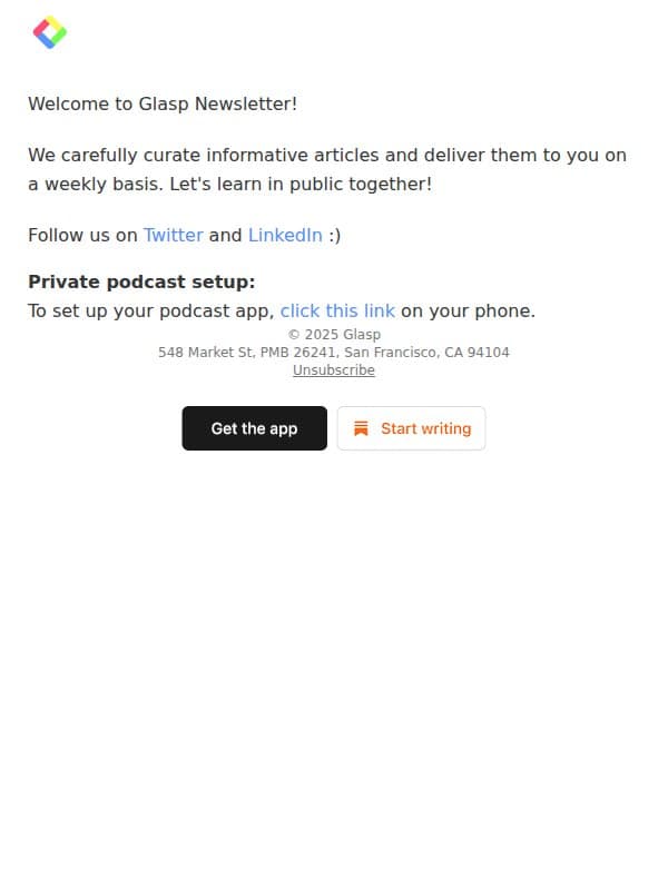 You're on the list! email from Glasp screenshot