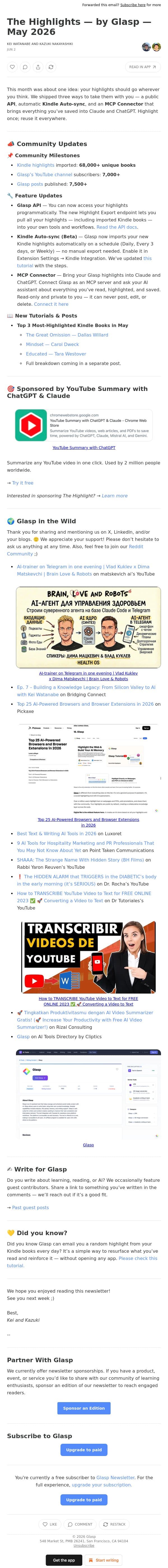 The Highlights — by Glasp — May 2026 email from Glasp screenshot