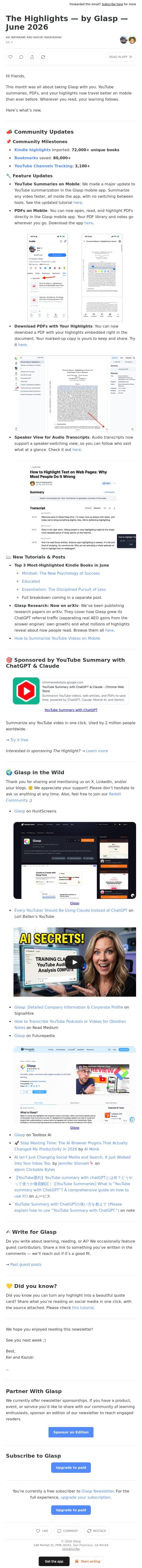 The Highlights — by Glasp — June 2026 email from Glasp screenshot