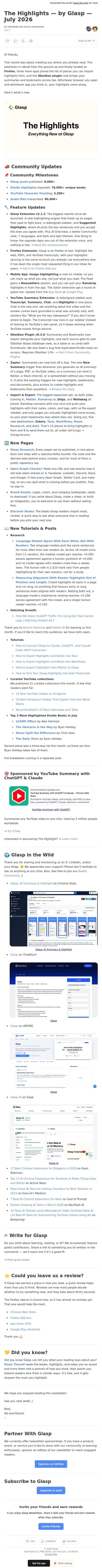 The Highlights — by Glasp — July 2026 email from Glasp screenshot