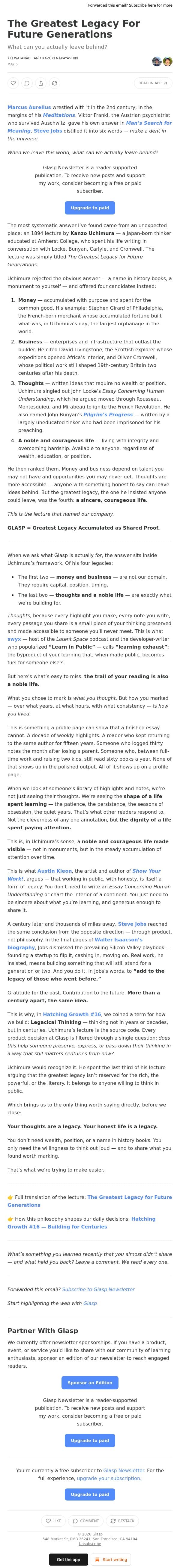 The Greatest Legacy For Future Generations email from Glasp screenshot