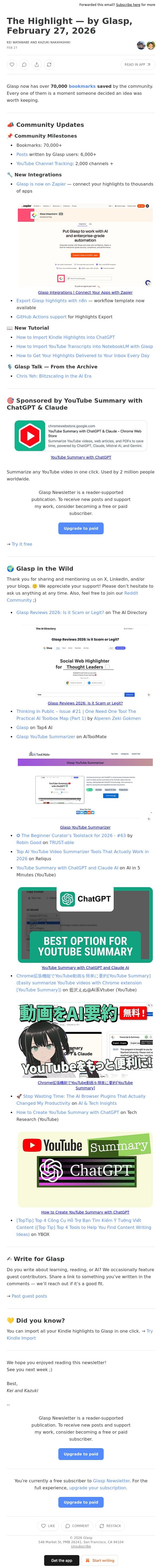 The Highlight — by Glasp, February 27, 2026 email from Glasp screenshot