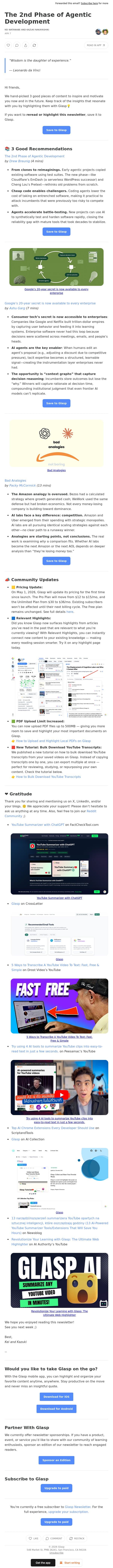 The 2nd Phase of Agentic Development email from Glasp screenshot