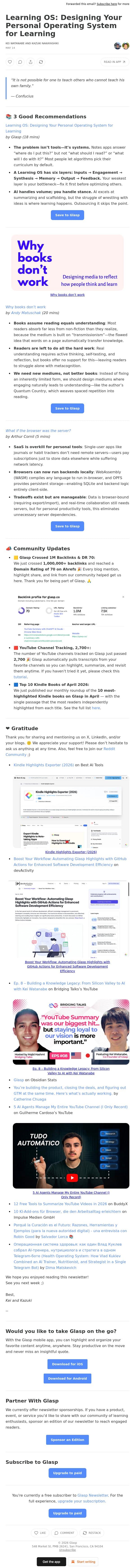 Learning OS: Designing Your Personal Operating System for Learning email from Glasp screenshot