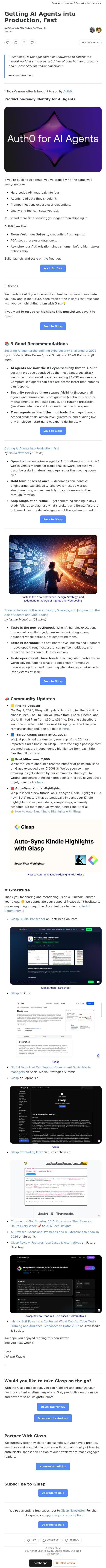 Getting AI Agents into Production, Fast email from Glasp screenshot