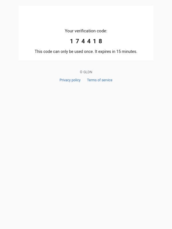174418 is your code email from GLDN screenshot
