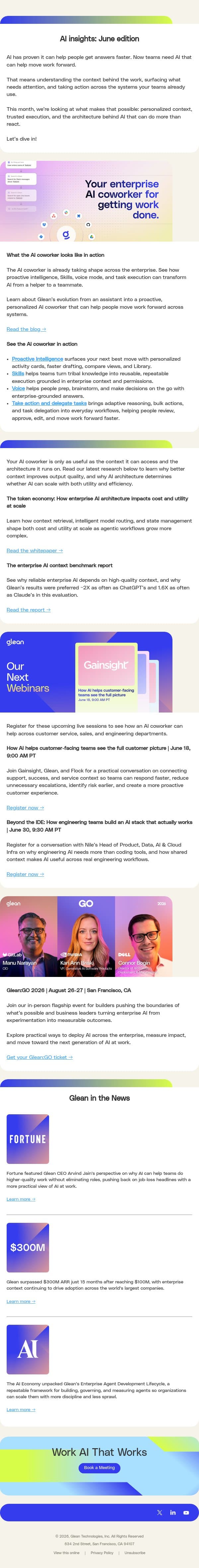 June insights: How AI coworkers actually move work forward email from Glean.io screenshot