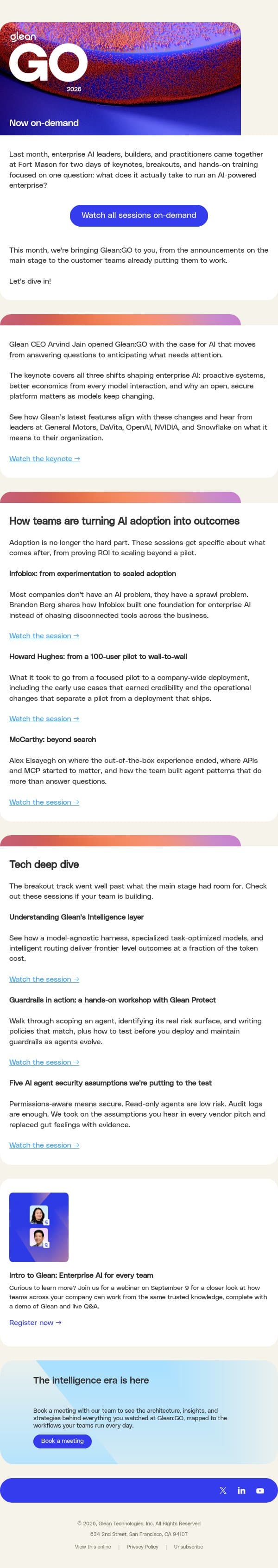 September insights: Glean:GO 2026, now on demand email from Glean.io screenshot