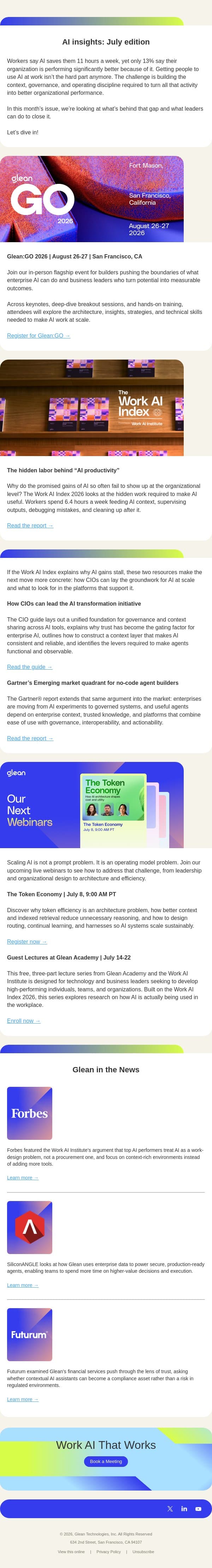 July insights: AI adoption is easy. Building AI systems is harder email from Glean.io screenshot