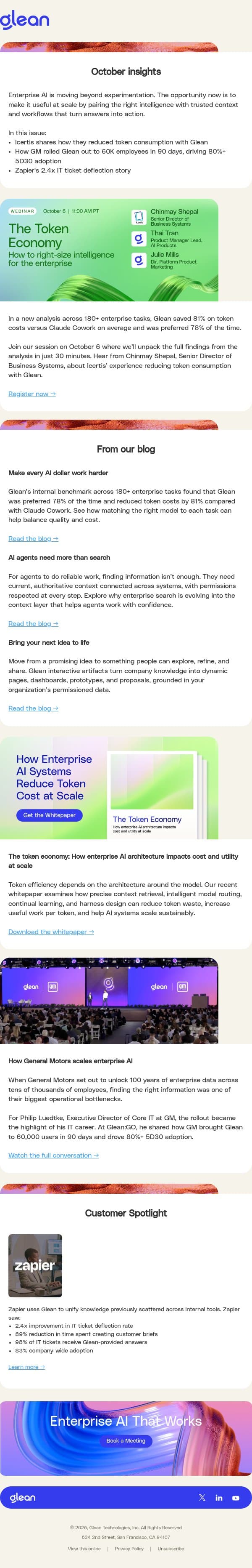 October Insights: Balancing AI Quality, Cost, and Control email from Glean.io screenshot