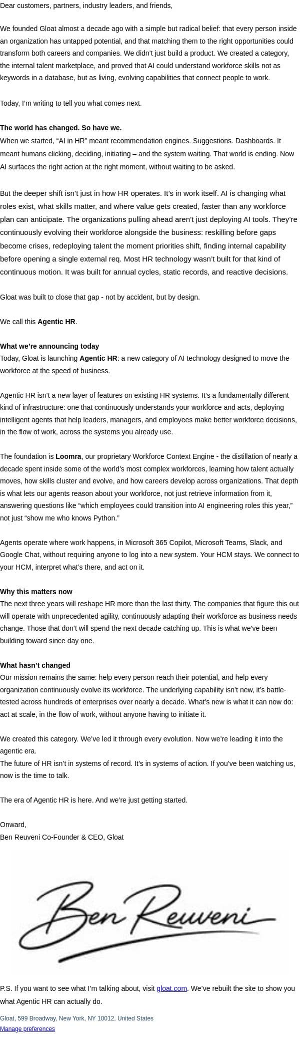 Introducing the next chapter of Gloat email from Gloat screenshot