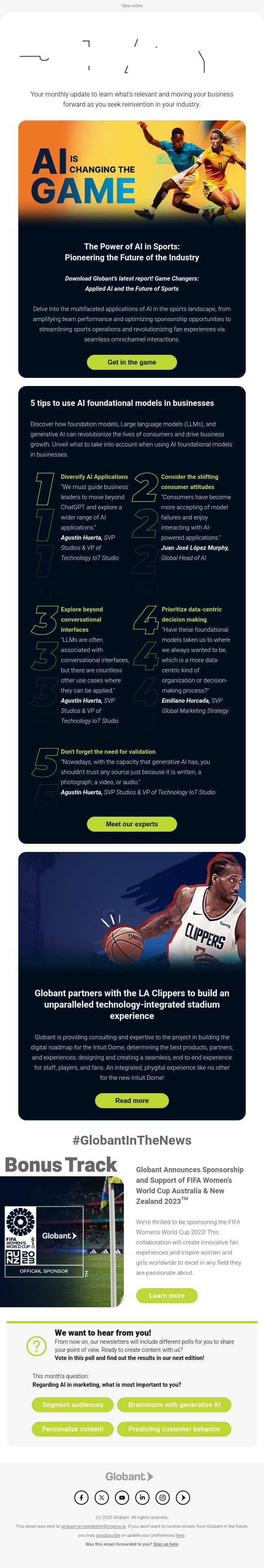 Thank you for subscribing! Here's our latest newsletter email from Globant screenshot