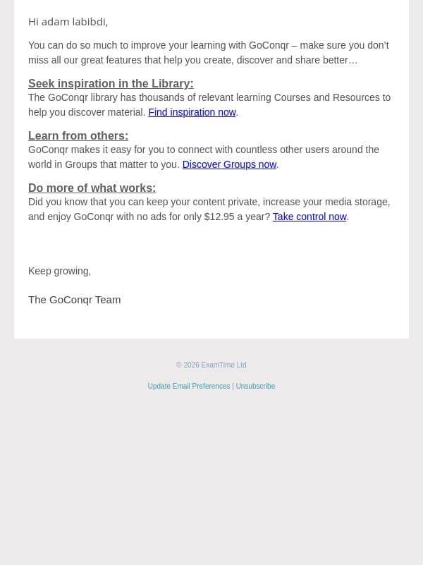 Have you missed out? email from GoConqr screenshot