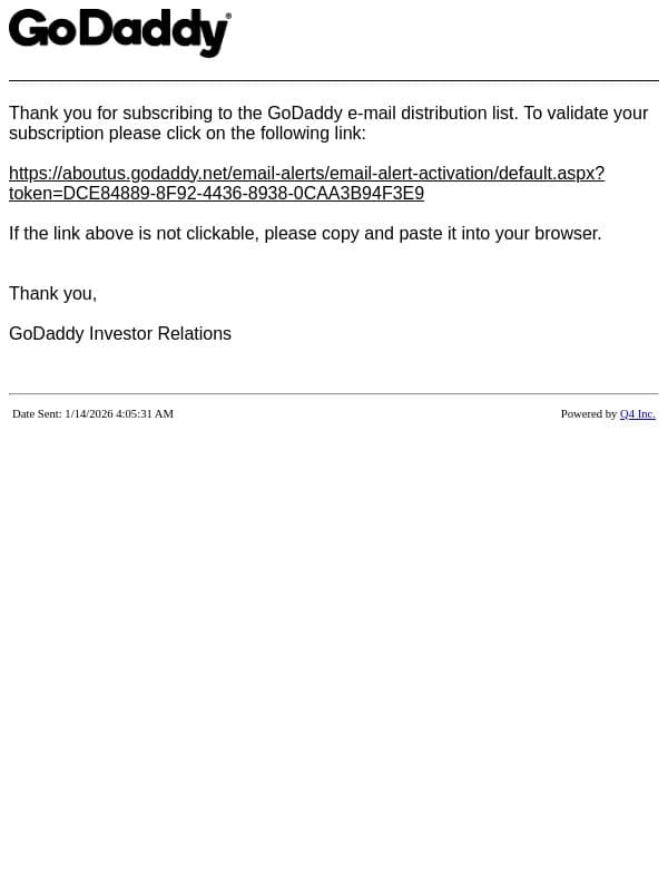 GoDaddy Website - Validate Account email from GoDaddy screenshot