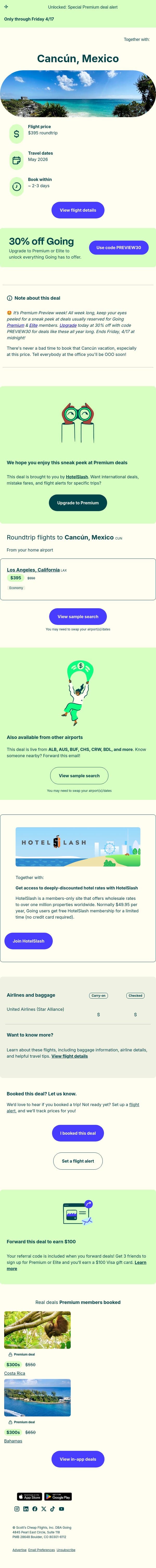 🤩🌴 Cancún — $395 (May) email from Going screenshot