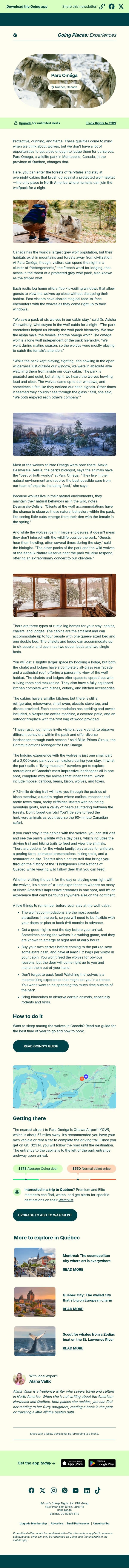 The Canadian resort where you can sleep with wolves email from Going screenshot