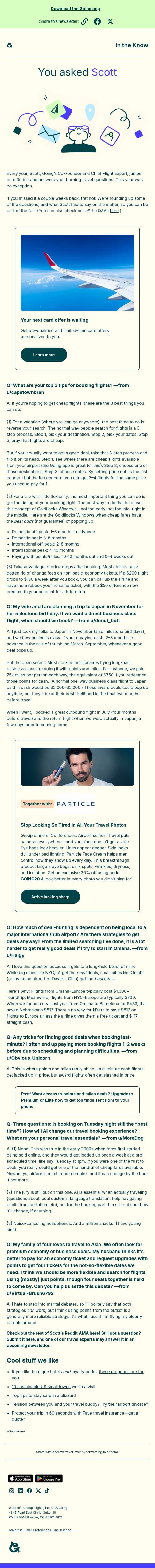 Scott answers your travel questions email from Going screenshot