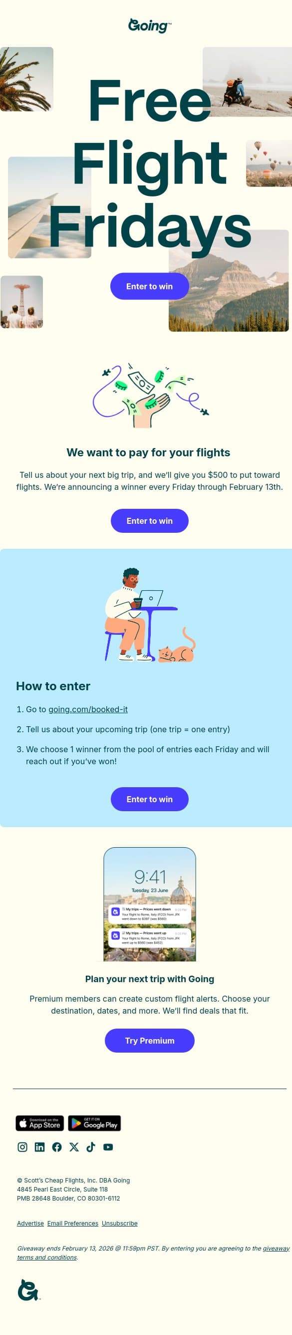 Want free flights? Going’s got you ✈️ email from Going screenshot
