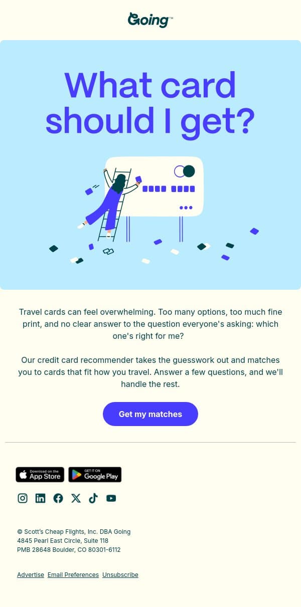 What card should I get? email from Going screenshot