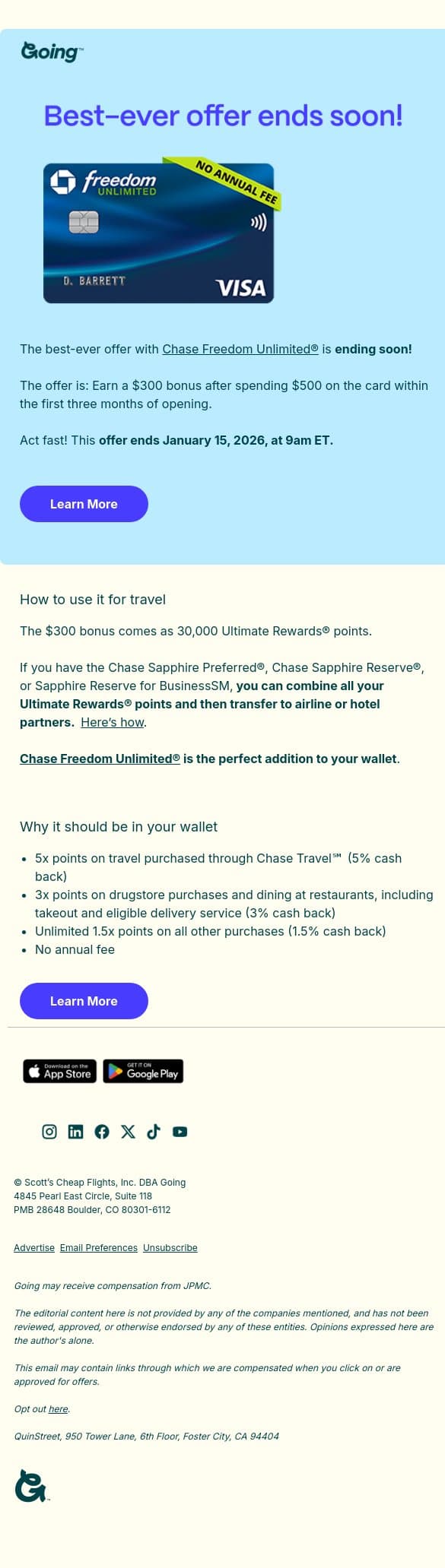Best-ever offer ends soon! email from Going screenshot