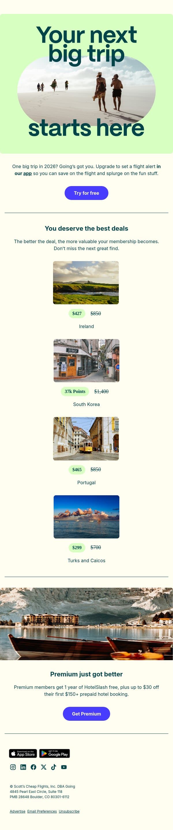 Make your dream trip a reality! email from Going screenshot