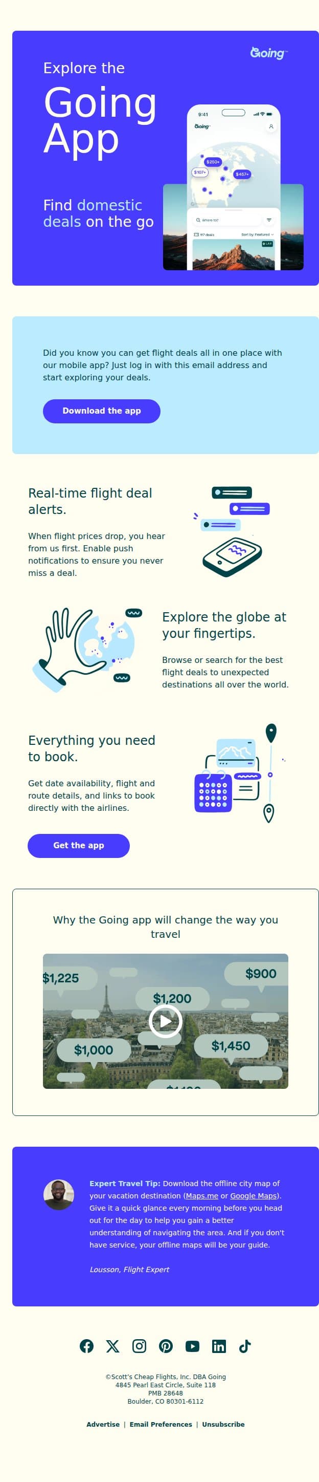 Check out our mobile app email from Going screenshot