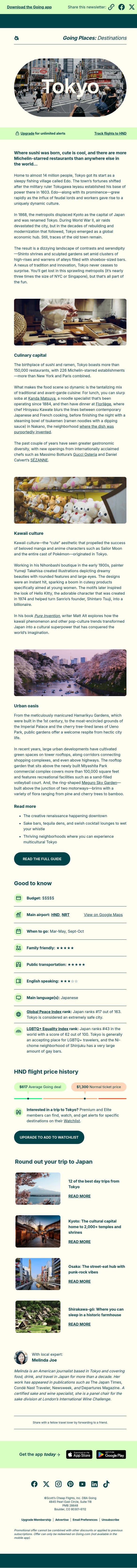 The Asian capital with the most Michelin stars in the world email from Going screenshot