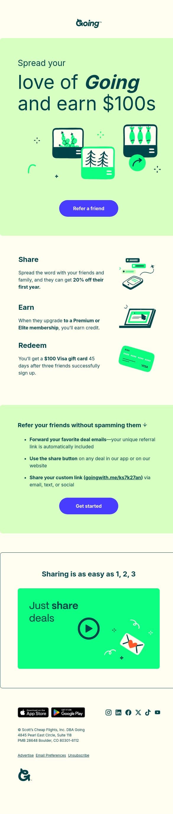 Share deals, earn 💰💰💰 email from Going screenshot