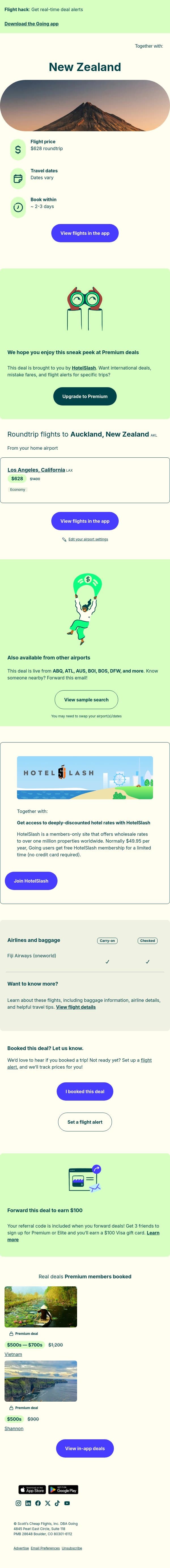 🤩 New Zealand — $628 (Mar-May / Aug-Dec) email from Going screenshot