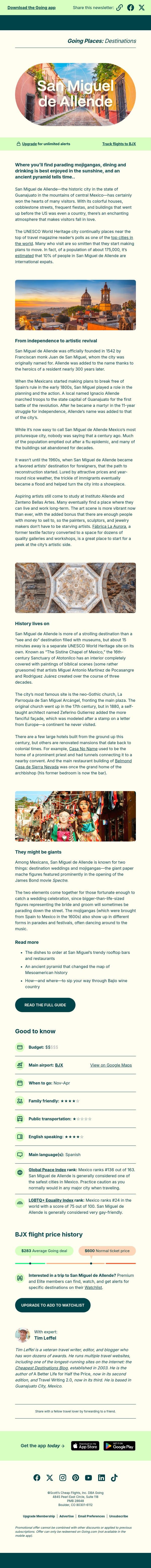 Going’s guide to San Miguel de Allende email from Going screenshot