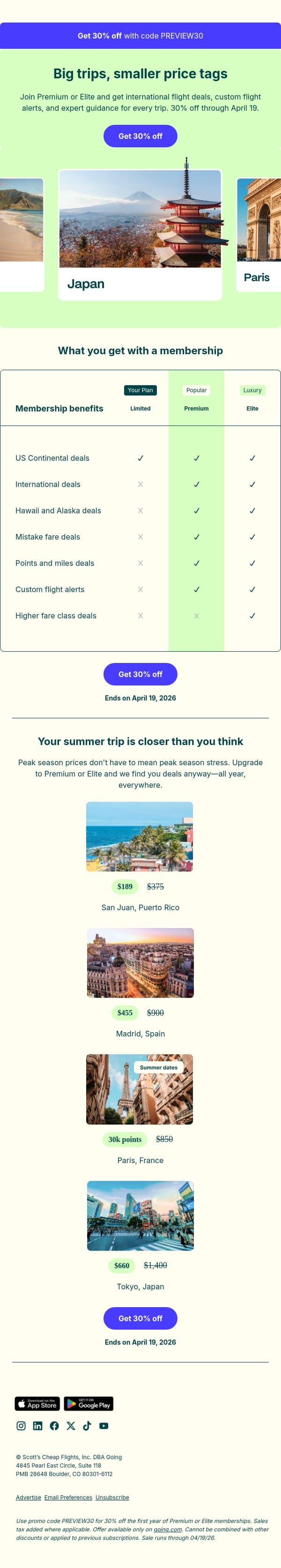 🤩 30% off Premium could be yours email from Going screenshot