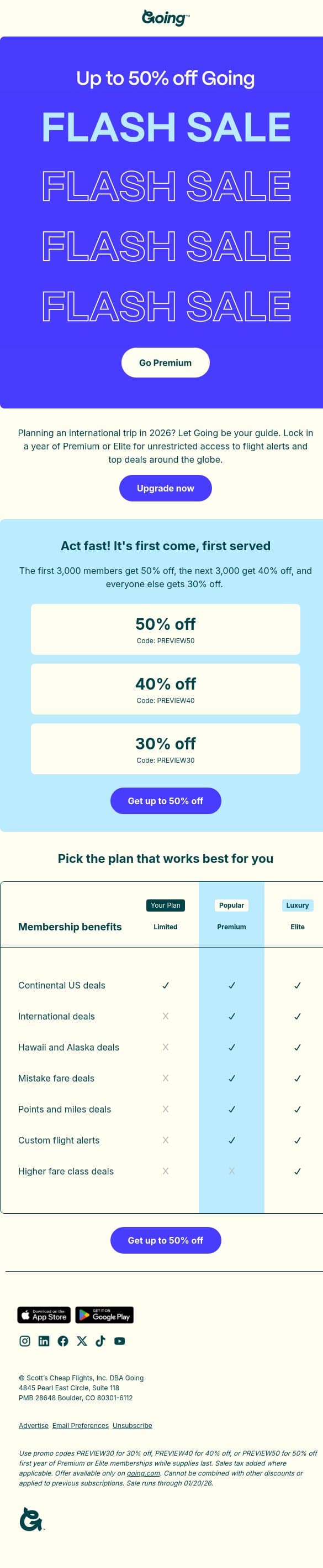 🔥Flash sale: Up to 50% off Going email from Going screenshot