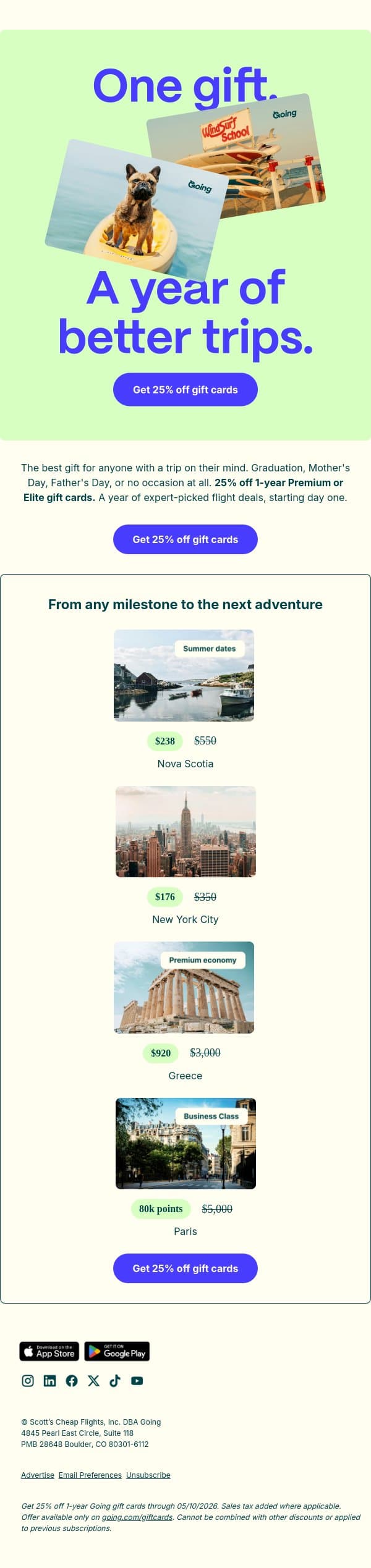 The gift that pays for itself in one flight email from Going screenshot