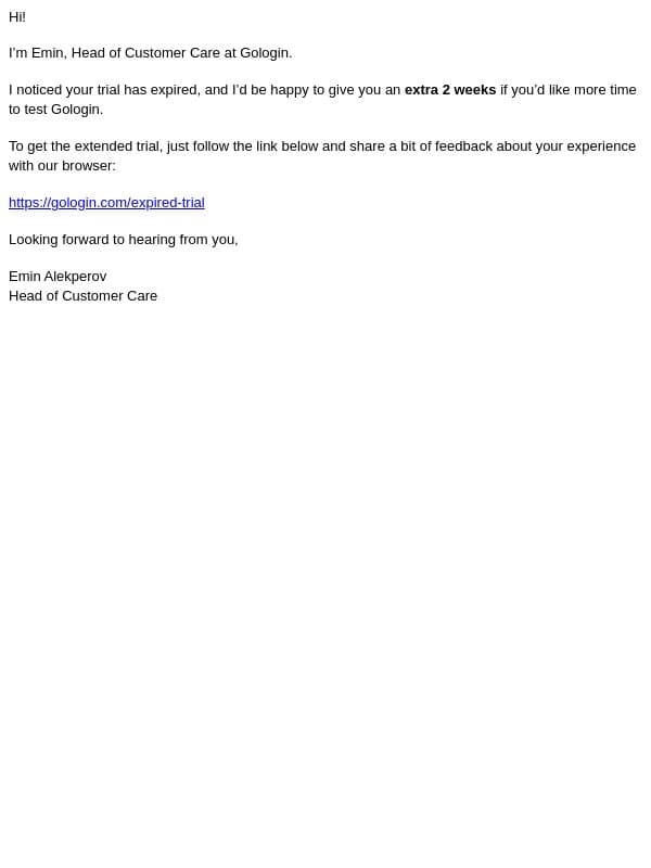 Congrats! You’ve got +2 weeks of PRO access to Gologin email from GoLogin screenshot