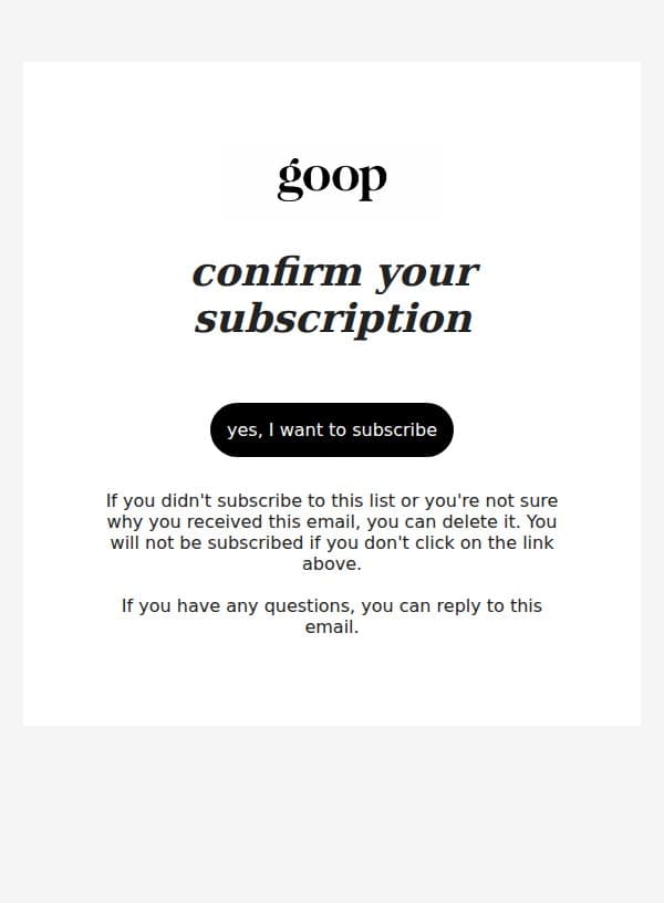 Confirm Your Subscription email from goop screenshot