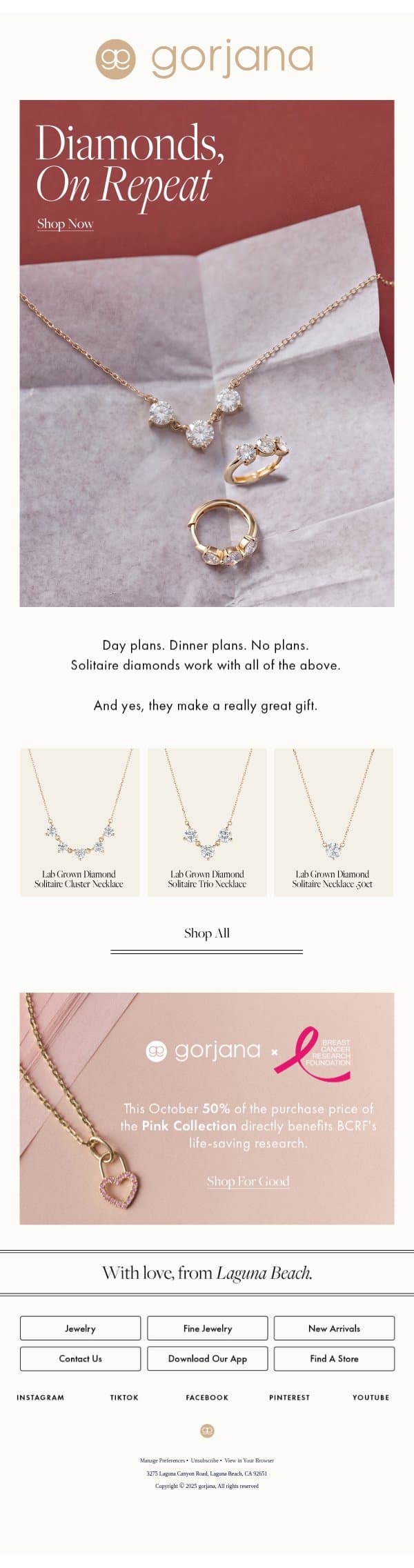 Just wear diamonds email from Gorjana screenshot