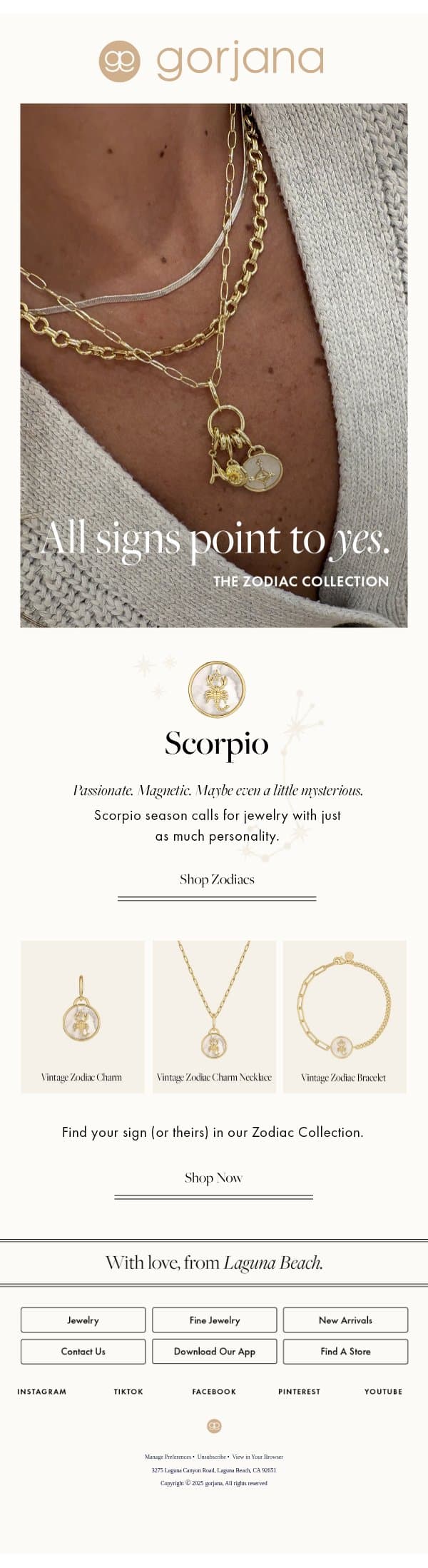 SCORPIO SZN email from Gorjana screenshot