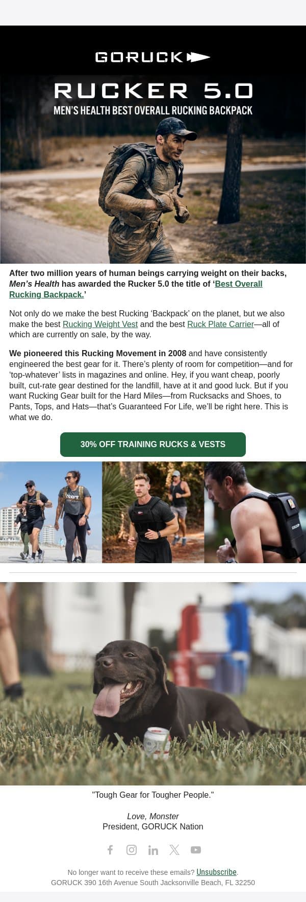 Two Million Years In The Making… email from GoRuck screenshot