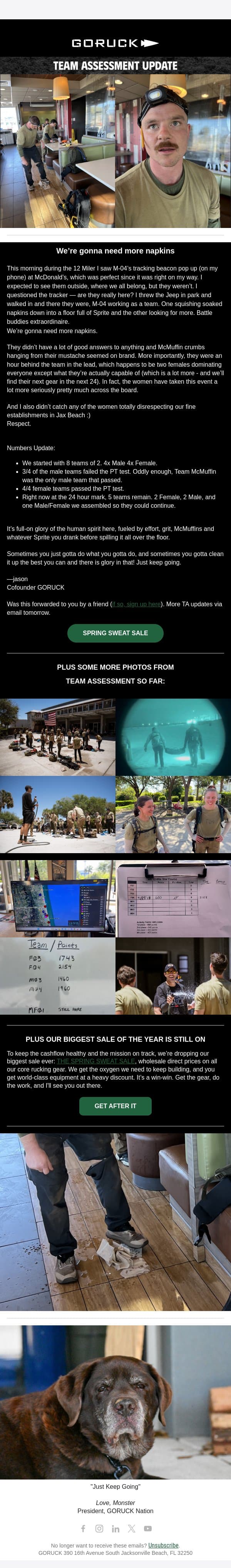 We’re gonna need more napkins email from GoRuck screenshot