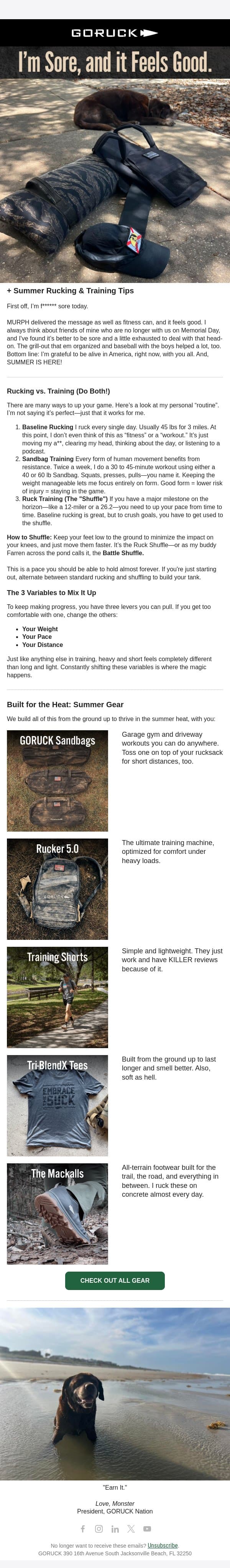 I’m Sore, and it Feels Good. email from GoRuck screenshot