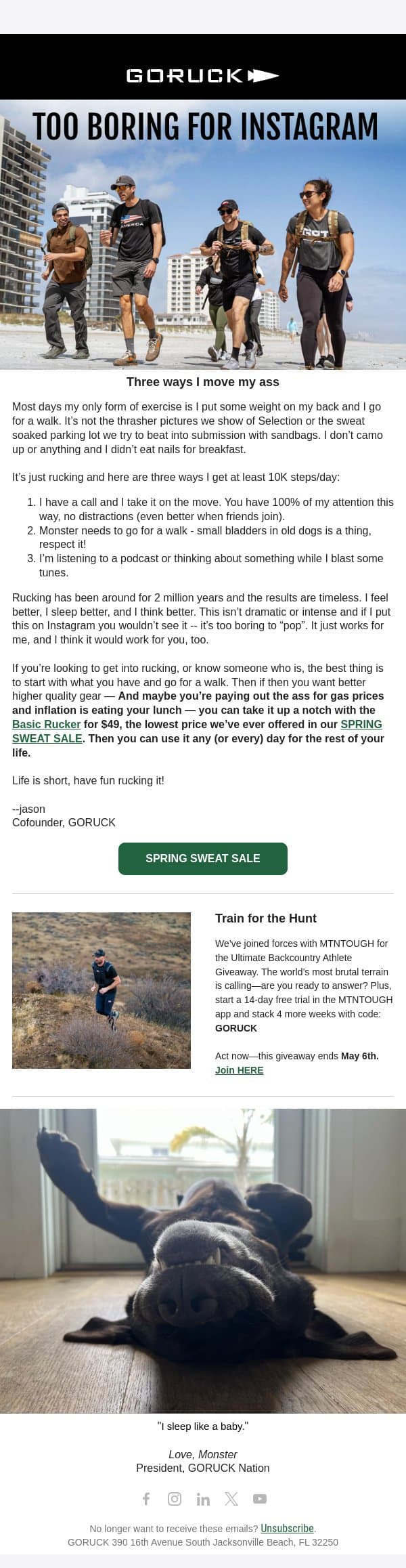 TOO BORING FOR INSTAGRAM email from GoRuck screenshot