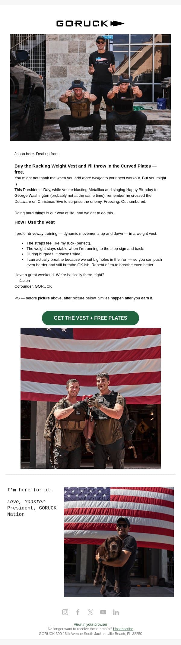Crossing the Delaware & Free Curved Ruck Plates email from GoRuck screenshot