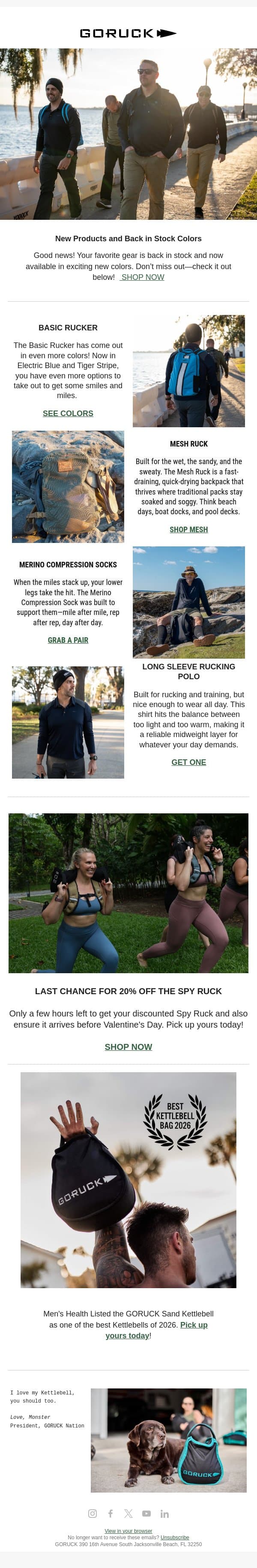 Back in Stock. New Colors. email from GoRuck screenshot