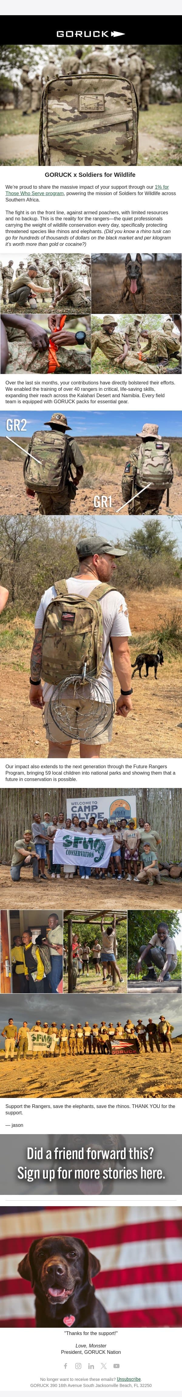 Supporting Rangers in Africa email from GoRuck screenshot