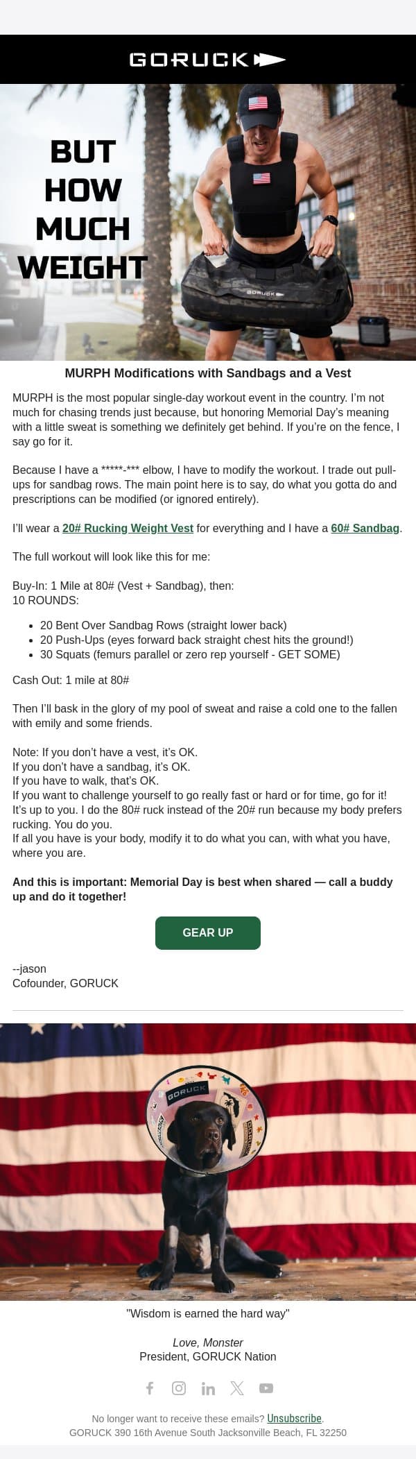 BUT HOW MUCH WEIGHT email from GoRuck screenshot