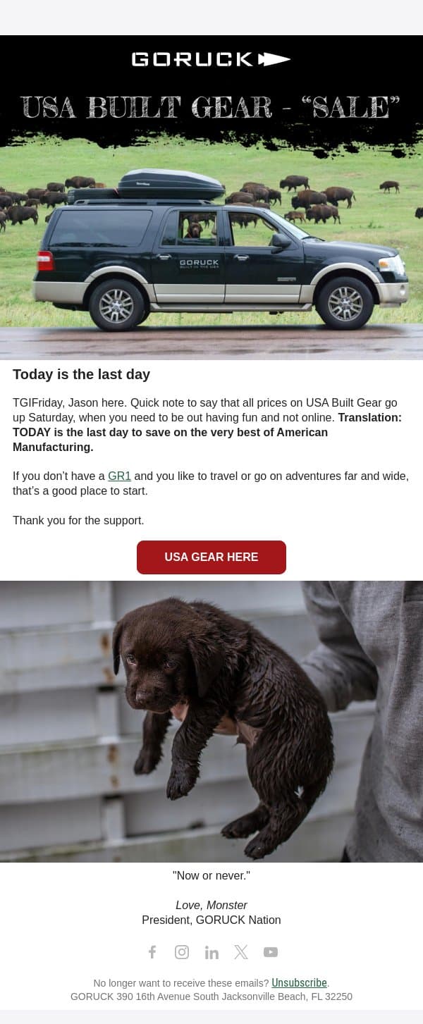 USA BUILT GEAR - “SALE” email from GoRuck screenshot